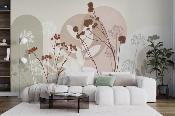 Fototapety Botaniczna i minimalistyczna kompozycja z suszonych kwiatów i liści z, Fototapety 3D, Fototapety 3d Kwiaty, w09906v1 : Uwalls.pl