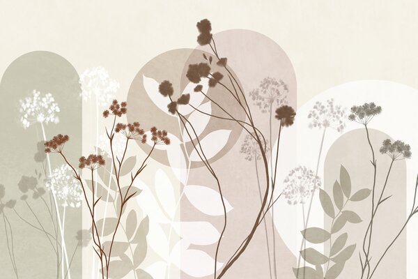 Fototapety Botaniczna i minimalistyczna kompozycja z suszonych kwiatów i liści z, Fototapety 3D, Fototapety 3d Kwiaty, w09906v1 : Uwalls.pl