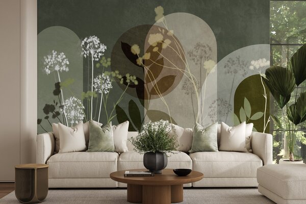 Fototapety Botaniczna i minimalistyczna kompozycja z suszonych kwiatów i liści z, Fototapety 3D, Fototapety 3d Kwiaty, w09906v2 : Uwalls.pl