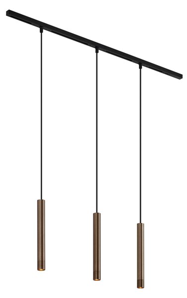 Nowoczesny system oświetleniowy szynowy z 3 lampami wiszącymi w kolorze brązowym, jednofazowy - Slimline Keno