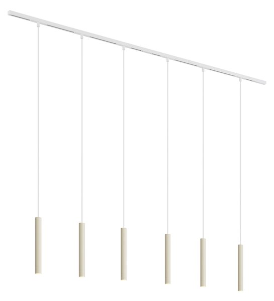 Nowoczesny system oświetleniowy szynowy z 6 lampami wiszącymi w kolorze beżowym i białym, jednofazowy - Slimline Keno