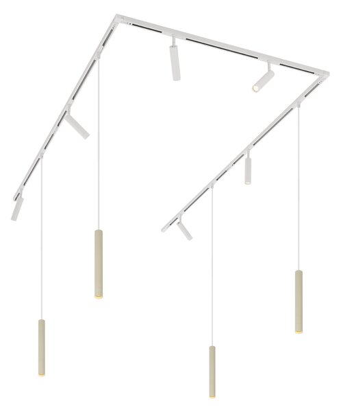 Nowoczesny system oświetleniowy szynowy z 6 reflektorami i 4 lampami wiszącymi w kolorze beżowym i białym, jednofazowy - Slimline Uzzy Keno