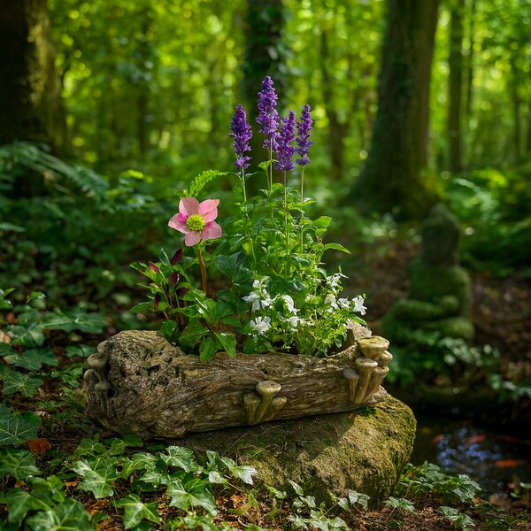 Opakowanie betonowe - skrzynka, drewno z grzybami,41 x 19 x 13 cm, brązowe, 41 cm