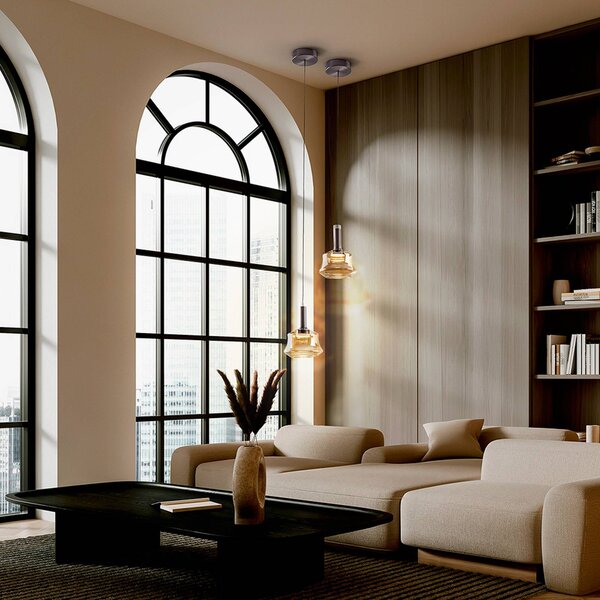 Schuller Valencia Lampa wisząca szklana Scarlett, możliwość ściemniania, kremowy / amber, salon / jadalnia, szkło