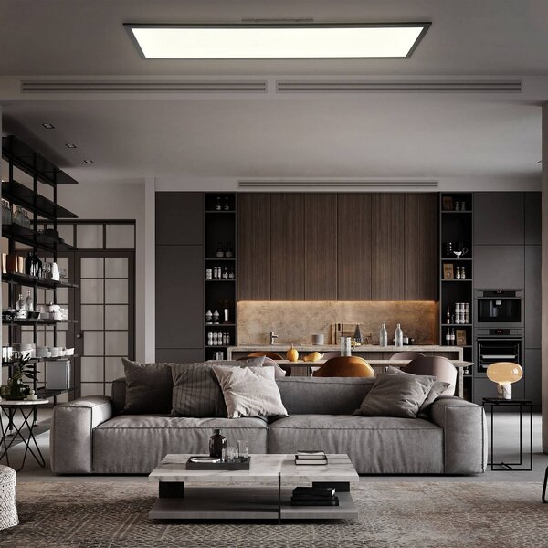 B.K. Licht Panel LED Odin Remote CCT, 100 x 25 cm, czarny Odin, możliwość ściemniania, czarny, biuro, metal, nowoczesny