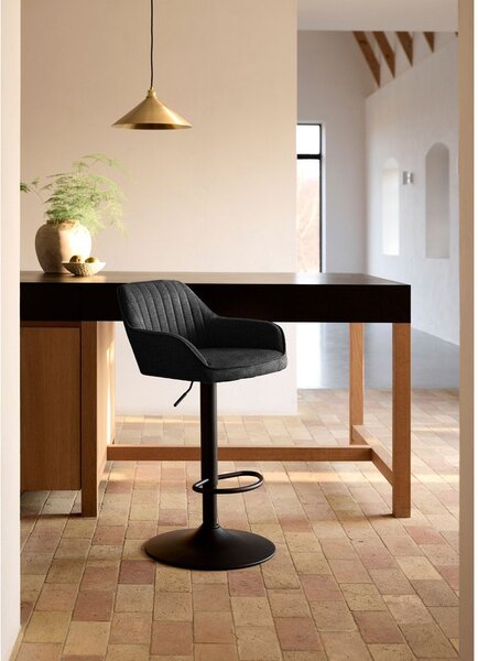 Ciemnoszary tapicerowany hoker z regulowaną wysokością/z podłokietnikami (wysokość siedziska 65 cm) Nolan – Unique Furniture