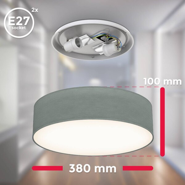 B.K. Licht Lampa sufitowa Litora, możliwość ściemniania, aluminiowy / szary / cynkowy, salon / jadalnia, tkanina / materiał / jedwab