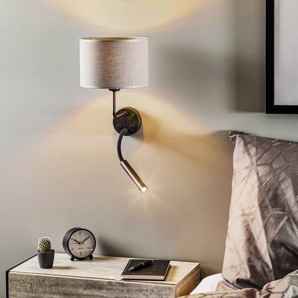 Kinkiet Hotel Plus Nowodvorski Lighting, możliwość ściemniania, aluminiowy / szary / cynkowy, sypialnia, tkanina / materiał / jedwab, nowoczesny