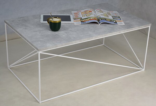 Prostokątna ława do salonu biały + beton R0-H61