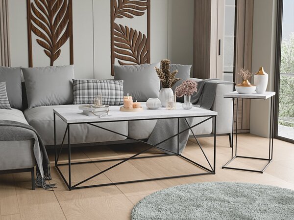 Prostokątna ława z metalowym stelażem czarny + beton W8-T09