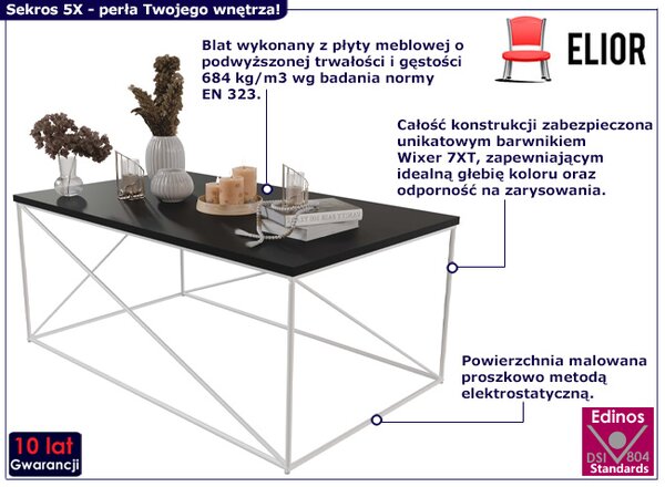 Stolik kawowy prostokątny biały + czarny K0-D21