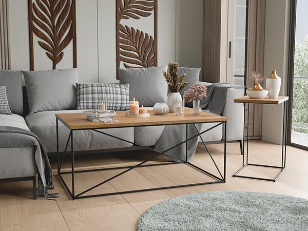 Prostokątny stolik kawowy w stylu loft czarny + dąb lancelot R7-H50