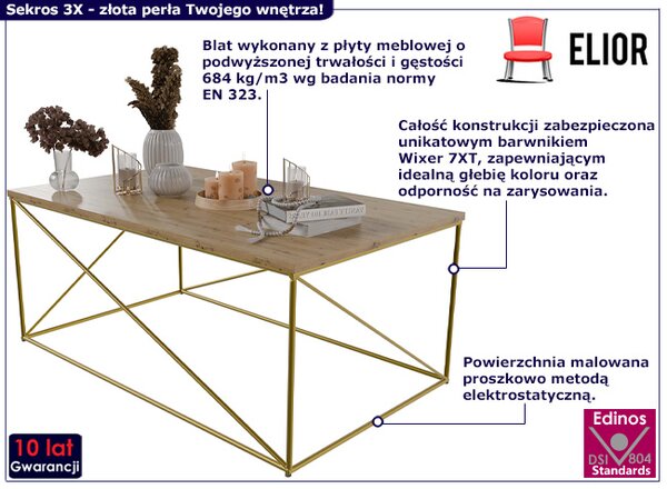 Stolik kawowy w stylu glamour złoty + dąb artisan N6-S35