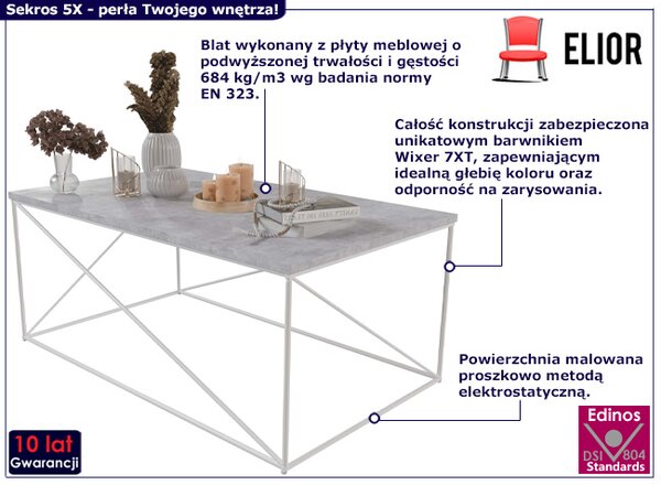 Prostokątna ława do salonu biały + beton R0-H61