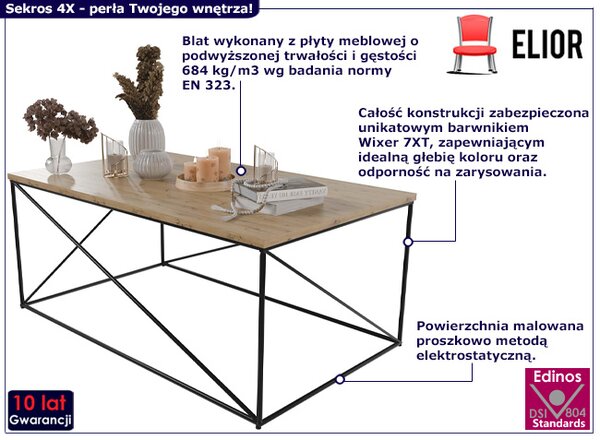 Industrialny stolik kawowy z czarnym stelażem czarny + dąb artisan T5-Z51