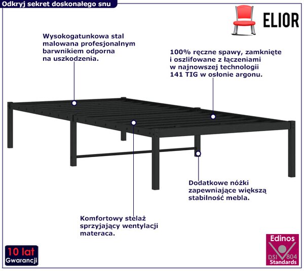 Czarne metalowe łóżko industrialne 90x200 cm K9-A98