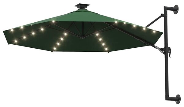 Parasol ogrodowy z LED, ścienny, 300 cm, zielony