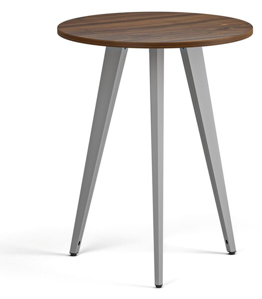 Stolik kawowy PRIMO VIBE, średnica 60 cm, szaro-srebrna podstawa, orzech