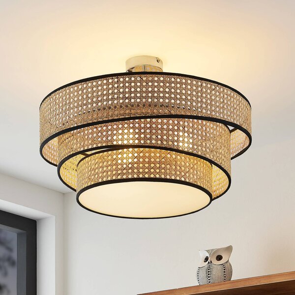 Lampa sufitowa Elowen Lucande, możliwość ściemniania, jasne drewno, salon / jadalnia, bambus, nowoczesny