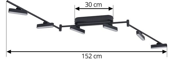 Reflektor LED Lindby Eldrin, czarny, 6-punktowa, listwa świetlna Eldrin Lindby, możliwość ściemniania, czarny, salon / jadalnia, metal, nowoczesny