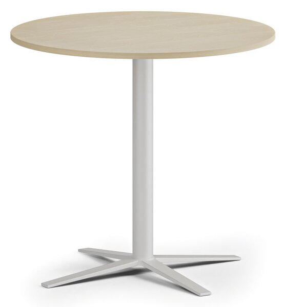 Stolik kawowy AURA, średnica 60 cm, biała podstawa, brzoza