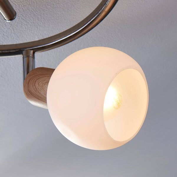 Lampa sufitowa Svenka, 3-pkt., mosiądz Svenka Lindby, możliwość ściemniania, jasne drewno, salon / jadalnia, szkło, nowoczesny