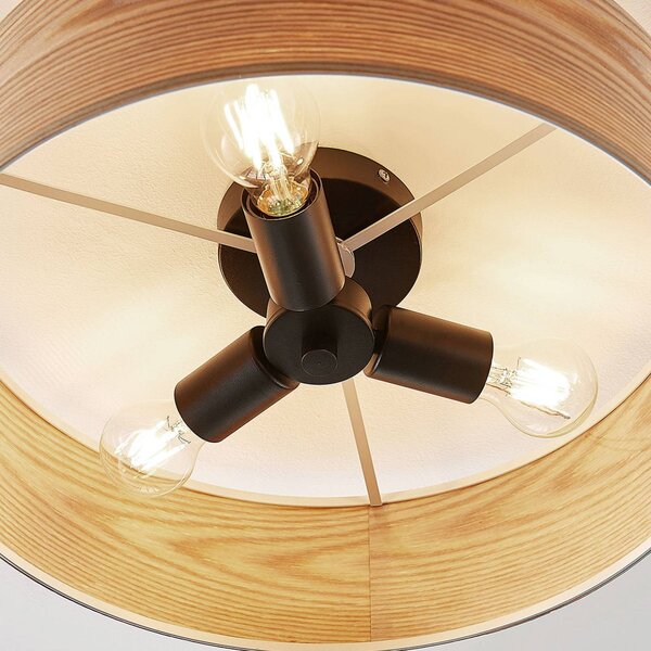 Lampa sufitowa Dominic Lindby, możliwość ściemniania, jasne drewno, salon / jadalnia, drewno, skandynawski