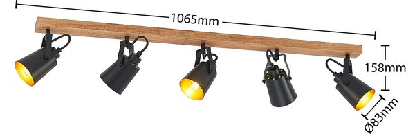 Reflektor sufitowy Lindby Kimban, 5-punktowy, 106 cm, drewno, metal Kimban Lindby, możliwość ściemniania, ciemne drewno, salon / jadalnia, drewno, nowoczesny