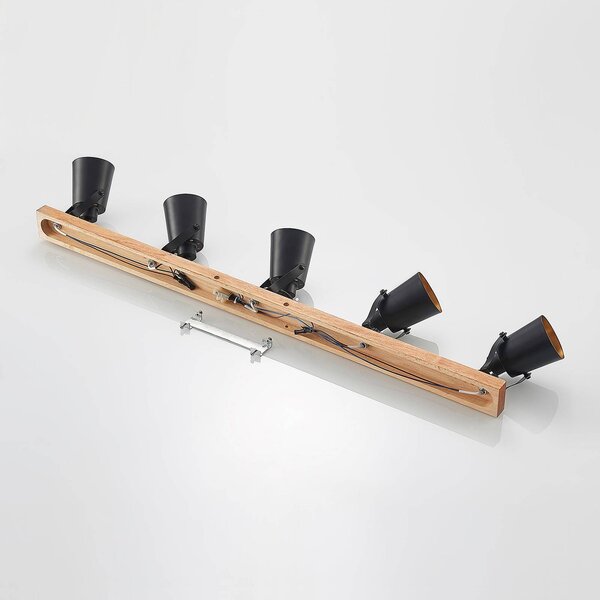 Reflektor sufitowy Lindby Kimban, 5-punktowy, 106 cm, drewno, metal Kimban Lindby, możliwość ściemniania, ciemne drewno, salon / jadalnia, drewno, nowoczesny