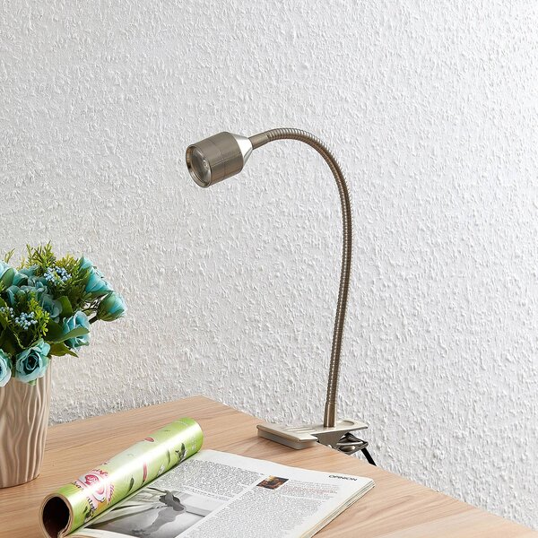 Lampka z klipsem Djamila Lindby, aluminiowy / szary / cynkowy, biuro, metal, nowoczesny