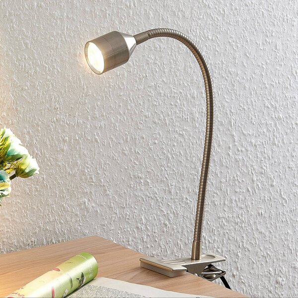Lampka z klipsem Djamila Lindby, aluminiowy / szary / cynkowy, biuro, metal, nowoczesny