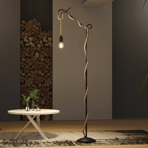 Lampa stojąca Ropina Lucande, czarny, salon / jadalnia, metal, vintage