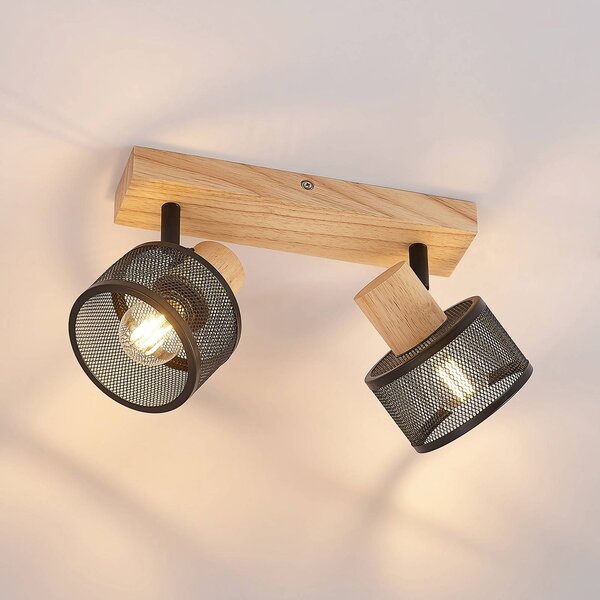 Lindby Evinora reflektor sufitowy z drewna, 2-pkt