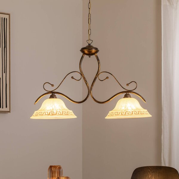 Lampa wisząca szklana BILIARDO GIORGIO ONLI, możliwość ściemniania, brązowy / mosiężny, salon / jadalnia, szkło, dworkowy / rustykalny