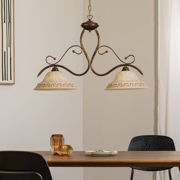 Lampa wisząca szklana BILIARDO GIORGIO ONLI, możliwość ściemniania, brązowy / mosiężny, salon / jadalnia, szkło, dworkowy / rustykalny
