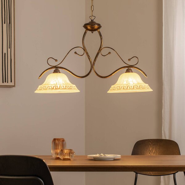 Lampa wisząca szklana BILIARDO GIORGIO ONLI, możliwość ściemniania, brązowy / mosiężny, salon / jadalnia, szkło, dworkowy / rustykalny
