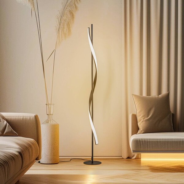 Lampa stojąca LED Munja Lindby, możliwość ściemniania, czarny, salon / jadalnia, metal, nowoczesny
