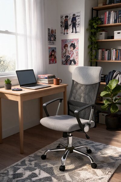 Popielaty tapicerowany fotel obrotowy L5-F90