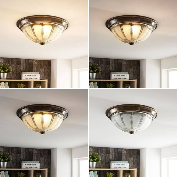 Lampa sufitowa LED Henja Lindby, możliwość ściemniania, brązowy / mosiężny, salon / jadalnia, szkło, antyczny