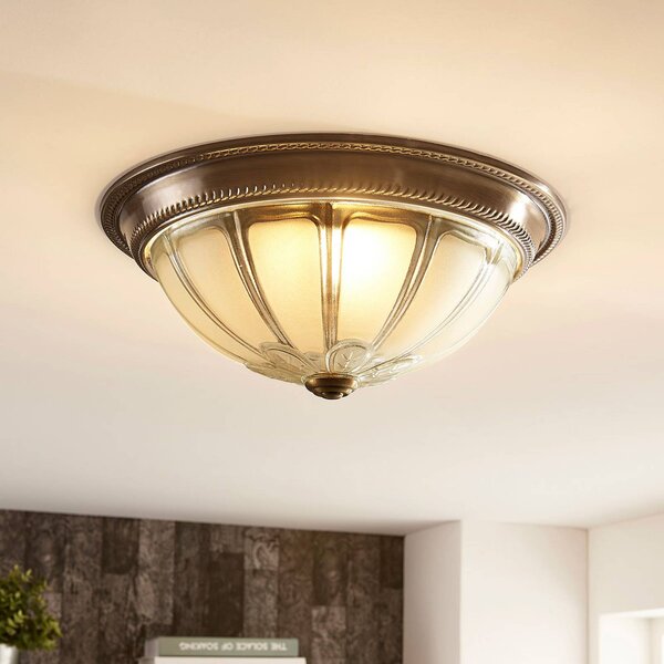 Lampa sufitowa LED Henja Lindby, możliwość ściemniania, brązowy / mosiężny, salon / jadalnia, szkło, antyczny