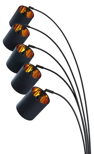 Lampa stojąca Lindby Abiram, czarny/złoty, tekstylny, 70cm Abiram, czarny, salon / jadalnia, metal, nowoczesny