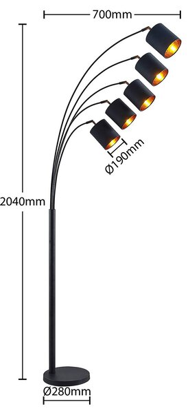 Lampa stojąca Lindby Abiram, czarny/złoty, tekstylny, 70cm Abiram, czarny, salon / jadalnia, metal, nowoczesny
