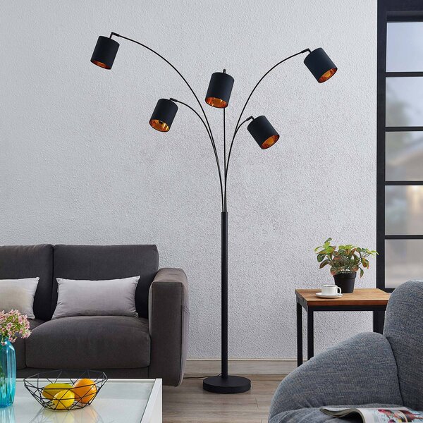 Lampa stojąca Lindby Abiram, czarny/złoty, tekstylny, 70cm Abiram, czarny, salon / jadalnia, metal, nowoczesny