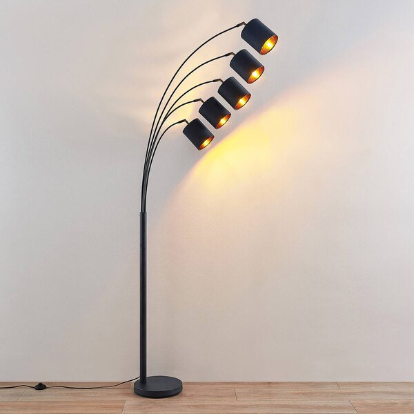 Lampa stojąca Lindby Abiram, czarny/złoty, tekstylny, 70cm Abiram, czarny, salon / jadalnia, metal, nowoczesny