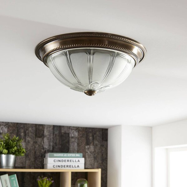 Lampa sufitowa LED Henja Lindby, możliwość ściemniania, brązowy / mosiężny, salon / jadalnia, szkło, antyczny
