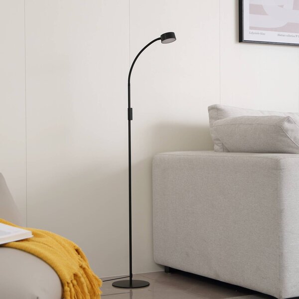 Lampa stojąca Maori Lindby, możliwość ściemniania, czarny, biuro, metal, nowoczesny