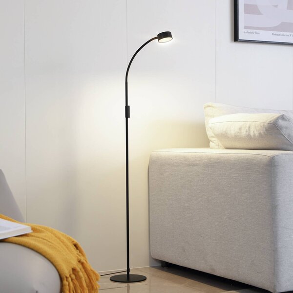 Lampa stojąca Maori Lindby, możliwość ściemniania, czarny, biuro, metal, nowoczesny