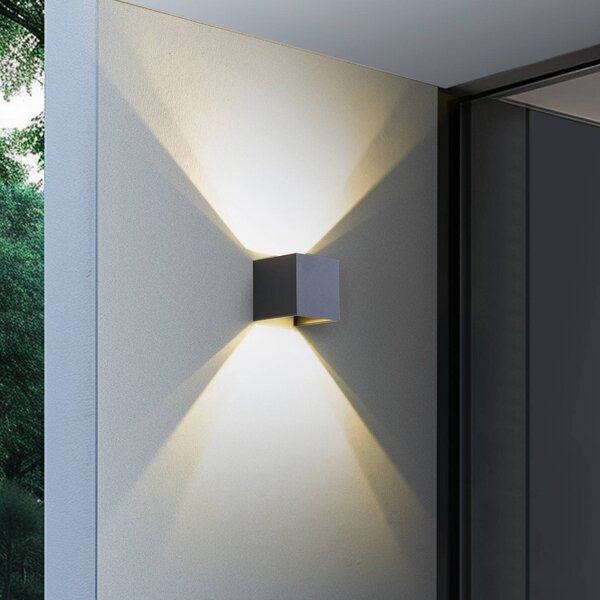 Lindby Smart kinkiet zewnętrzny LED Dara szary kątowy CCT RGB Tuya Lindby, możliwość ściemniania, aluminiowy / szary / cynkowy, tworzywo sztuczne, nowoczesny