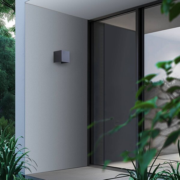 Lindby Smart kinkiet zewnętrzny LED Dara szary kątowy CCT RGB Tuya Lindby, możliwość ściemniania, aluminiowy / szary / cynkowy, tworzywo sztuczne, nowoczesny