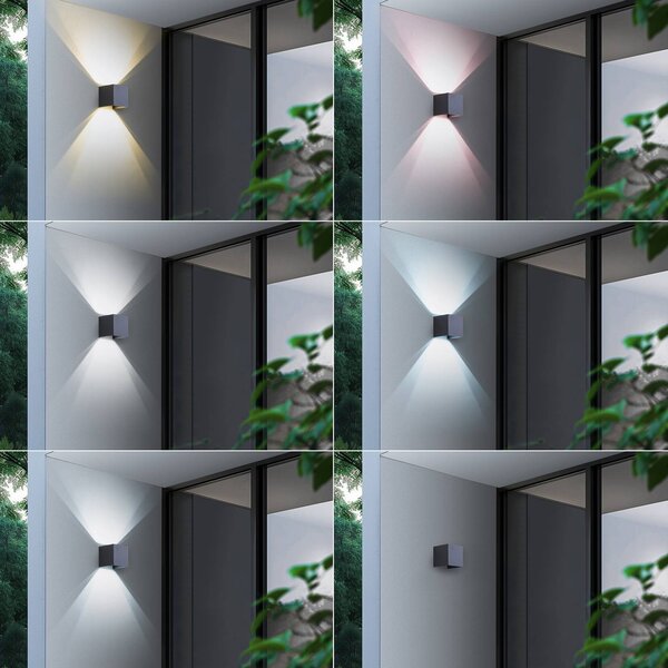 Lindby Smart kinkiet zewnętrzny LED Dara szary kątowy CCT RGB Tuya Lindby, możliwość ściemniania, aluminiowy / szary / cynkowy, tworzywo sztuczne, nowoczesny